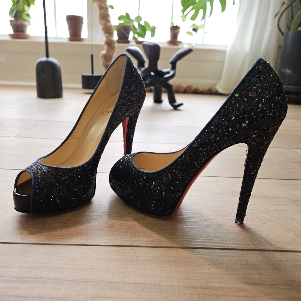 Christian Louboutin Marine Glitter Very Prive 120 Peep Toe Heels - Picture 5 of 7